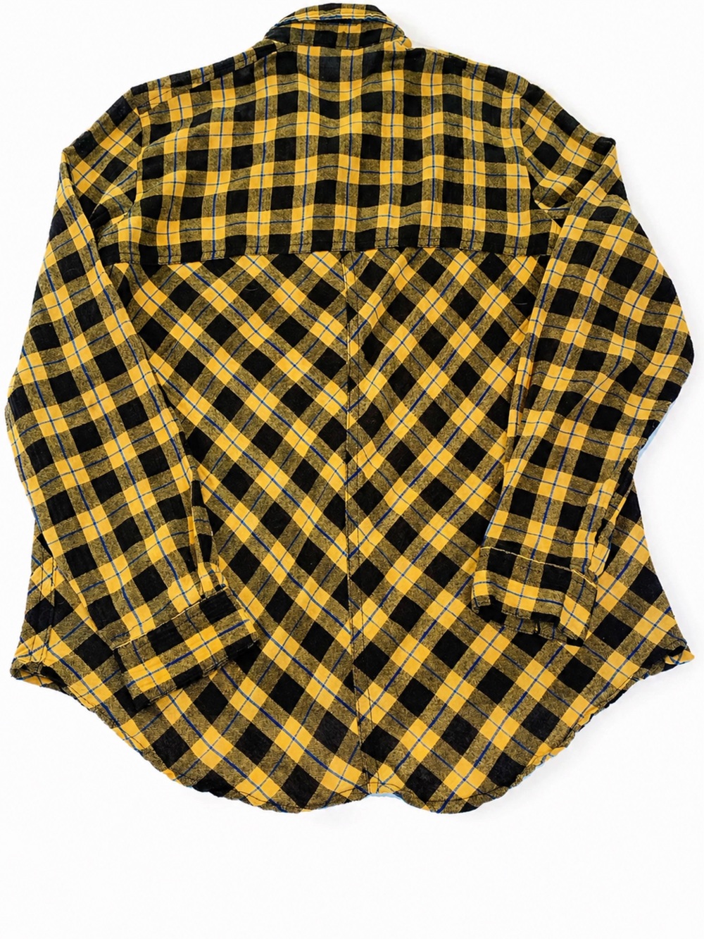 Free People Yellow Plaid Snap-Down Lace-Up Shoulders Boho Flannel Shirt Medium - Picture 6 of 13